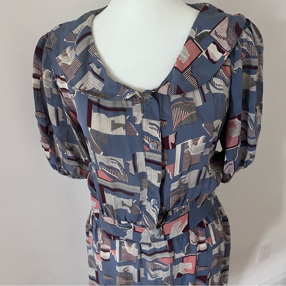 Tucker Retro Geometric Print Silk Dress |Size Small| - Picture 2 of 6